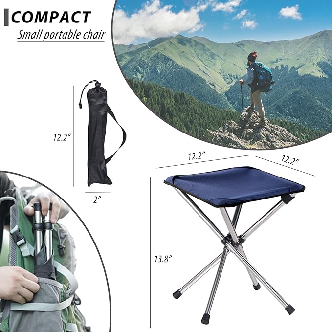 Portable Stool 13.8 Inch High &amp 1.32 lbs Small Folding Chair Telescopic Compact Foldable Stool with Carry Bag for Camping Hiking Outdoor Concert