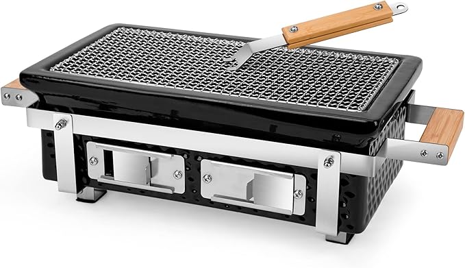 Charcoal BBQ Hibachi Grill with Grid Lifter Portable Yakitori Grill with Stainless Steel Grate Barbecue Stove for Outdoor Camping Picnic Patio Backyard Cooking GS306