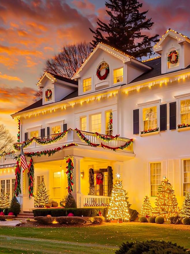 Warm White Solar Christmas Lights Outdoor Decorations Waterproof Tatal 2 Pack 200LED 66FT Solar String Lights Green Wire with 8 Modes Christmas Fairy Light for Xmas Tree Party Wedding Garden Decor