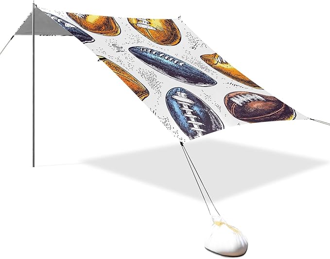 Rugby White Pattern Camping Sun Shelter Beach Tent Portable Beach Sun Shade Outdoor Canopy for Camping Trips Fishing Picnic