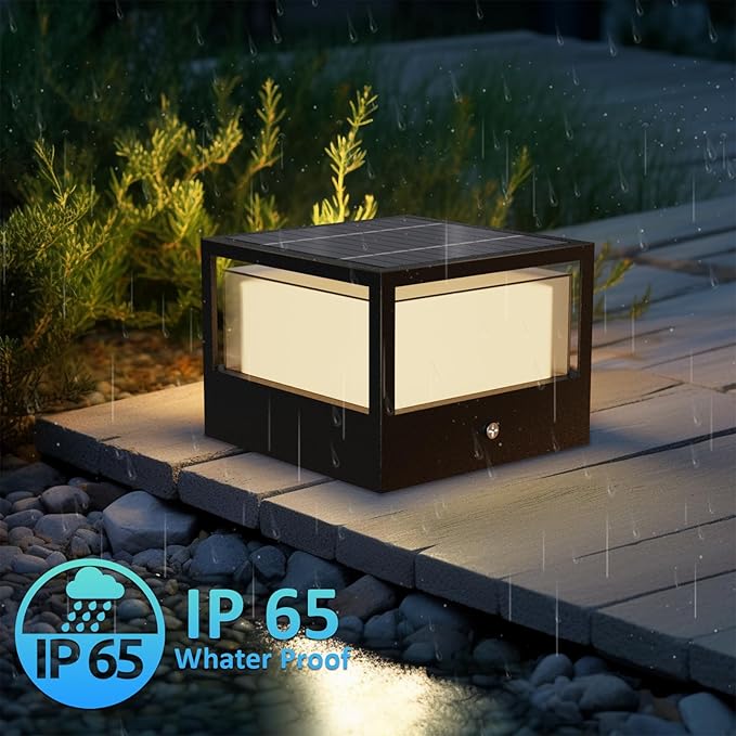 Solar Post Light Dusk to Dawn Solar Lamp Post Light Ip65 Waterproof Pillar Lights Outdoor 6.3 3000k Aluminum for Garden Patio Yard Decoration Up to 12 Hours Black