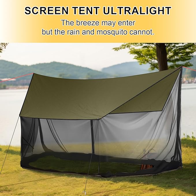 Screen House for Hammock Backpacking Hammock Tent with Mosquito Net Portable Waterproof Bug Screen Tent for Canoe Picnics Hiking Camping Beach Backyards Outdoor in Summer