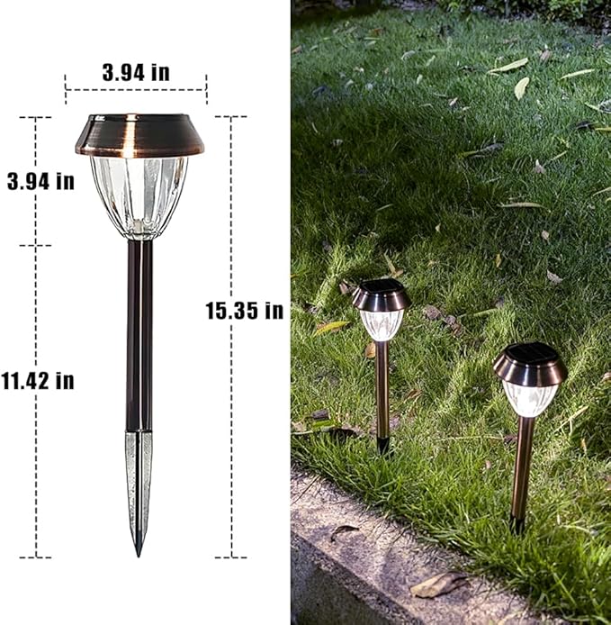 Vintage Solar Lights Outdoor Glass &amp Metal Solar Pathway Lights 4 Pack IP65 Waterproof Cool White Garden Lights for Walkway Yard Patio Driveway