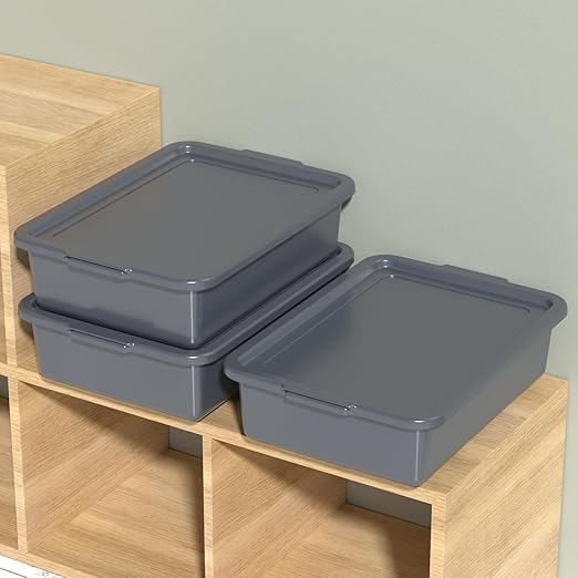 13 L Commercial Bus Tub with Lid Restaurant Plastic Bus Box Gray 3 Packs