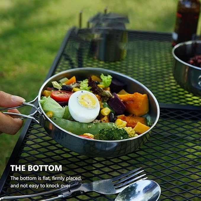 5pcs Stainless Steel Camping Mess Kit with Cup and Bowl Set Lightweight Outdoor Picnic Tableware for Hiking Fishing and Backpacking