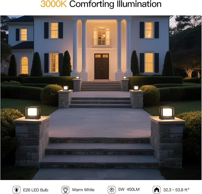 7.1 Outdoor Post Lights Pillar Lights Hard Wired AC100-240V Modern Column Light Waterproof Fence Deck Cap Lamp Fixture 3000K Landscape Lighting for Outside Patio Garden Gate Posts