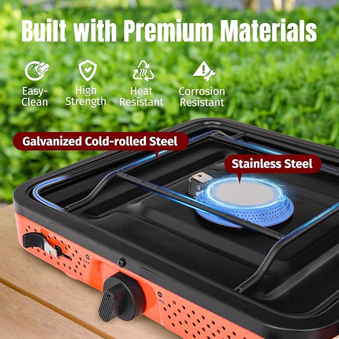 SHINESTAR 2 Burner Camping Stove with Windshield 17000 BTU Portable Propane Camp Stove Foldable Gas Stove for Camping Outdoor Cooking RV Trips or Emergencies