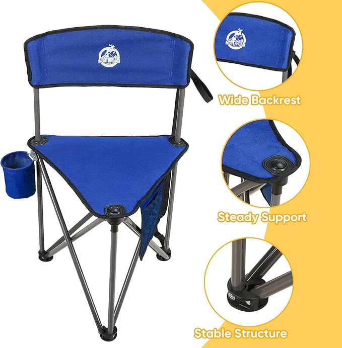 Northroad 2 Pack Tripod Camping Chairs Portable 3 Legged Folding Tripod Stool Seat with Backrest Small Compact Lightweight Tripod Chair for Adults Fishing Hunting