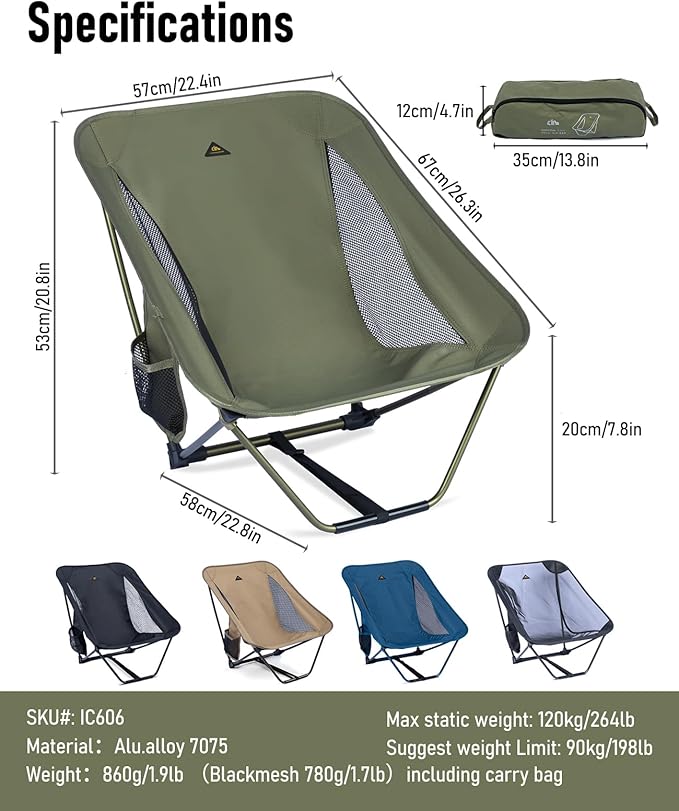 iClimb 1 Ultralight 3 Season Tent and 1 Low Folding Chair Ultralight Compact for Adults Outdoor Camping Backpacking Hiking