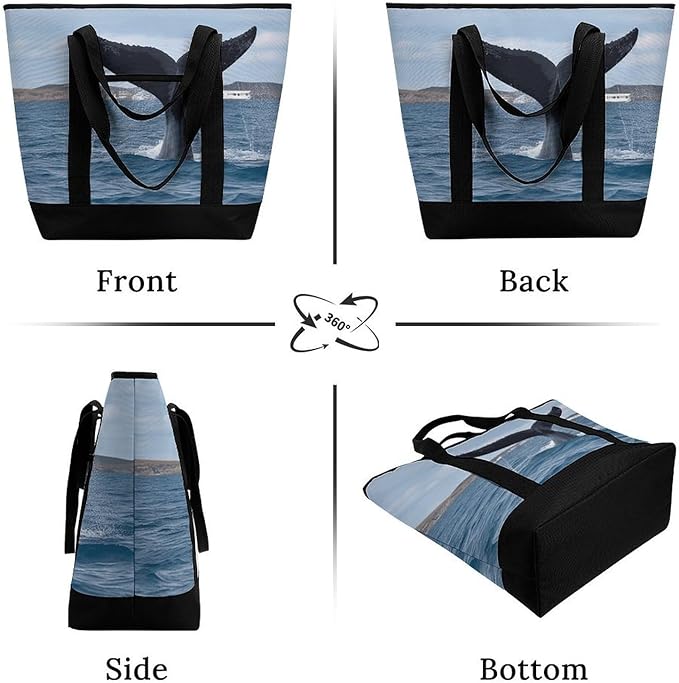 Insulated Shopping BagLarge Reusable Cooler Bags Whale Tail Printed Foldable Shopping BagTravel Waterproof Shoulder Bag