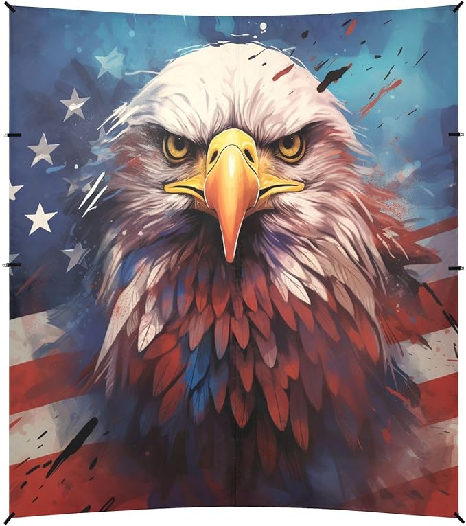 ALAZA American Flag Eagle Portrait Beach Tent Sun Shelter UPF50+ Protection Beach Shade Canopy w/ 4 Sandbags for Outdoor Camping Fishing Backyard Fun Picnic 10x9 ft