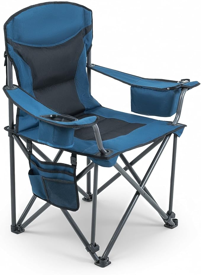 2 Pack Camping Chair for Heavy People Padded Portable Folding Chair Oversized Quad Arm Chair with Lumbar Back Support Supports 500 lbs