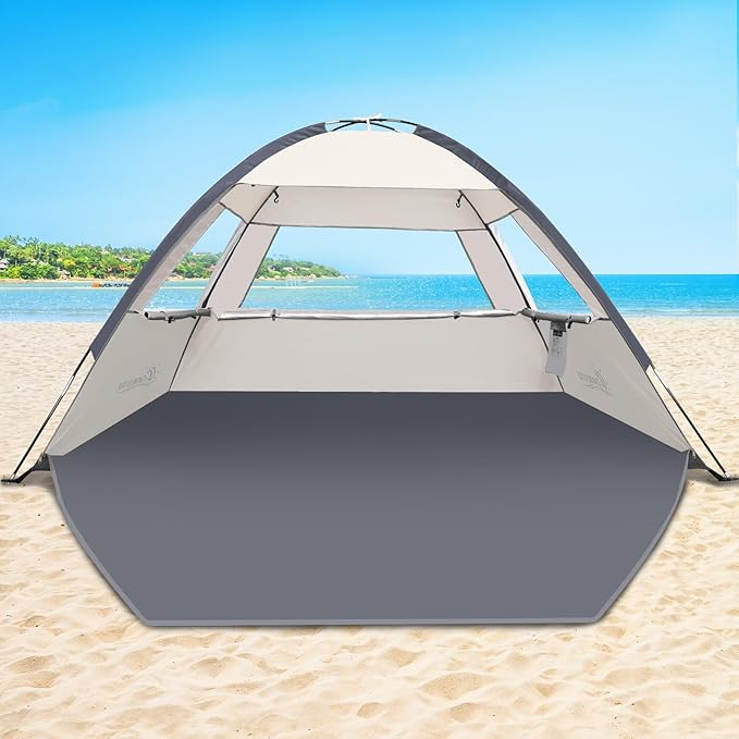 COMMOUDS Beach Tent Sun Shade for 3/4/6/8 Person UPF 50+ Beach Sun Shelter Canopy Tent Lightweight Easy Set Up and Carry