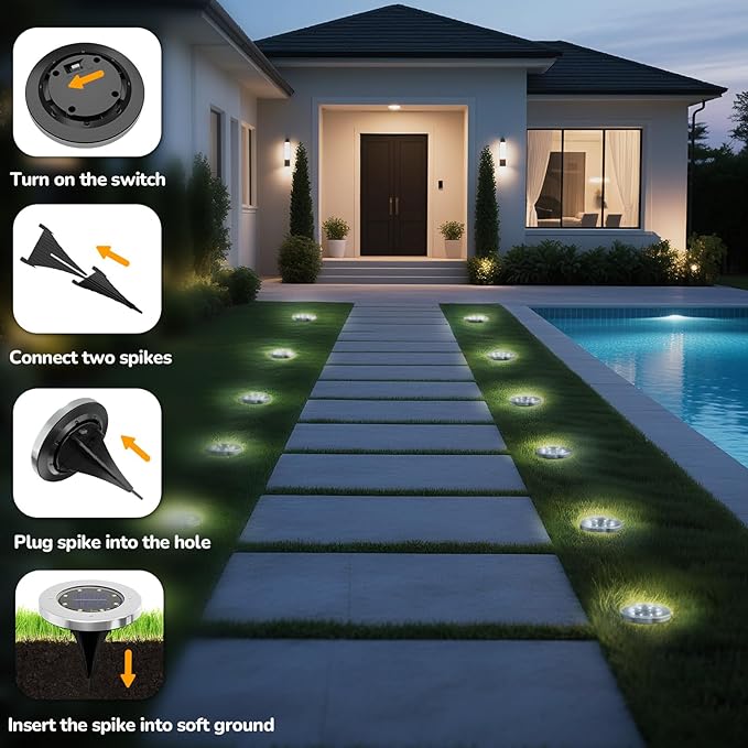 INCX 4.6 inch Solar Lights Outdoor Waterproof12 Pack Solar Lights for Outside Solar Garden Lights Landscape Lighting for Patio Pathway Lawn Yard Deck Driveway Walkway Cold White