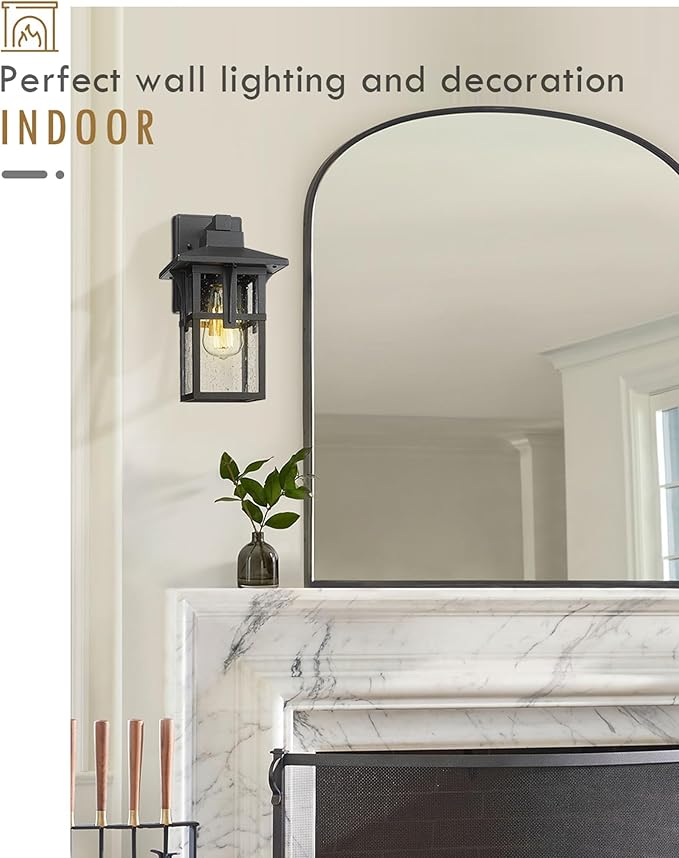 Outdoor Light Fixture HWH Large Outdoor Wall Lantern 1-Light Exterior Wall Mount Light with Seeded Glass Matte Black Finish 15 Height HX1B BK (Large)
