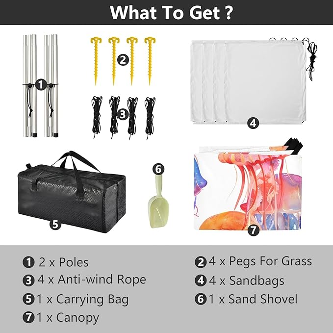 Jellyfish Coral Watercolor Camping Sun Shelter Beach Tent Portable Beach Sun Shade Outdoor Canopy for Camping Trips Fishing Picnic
