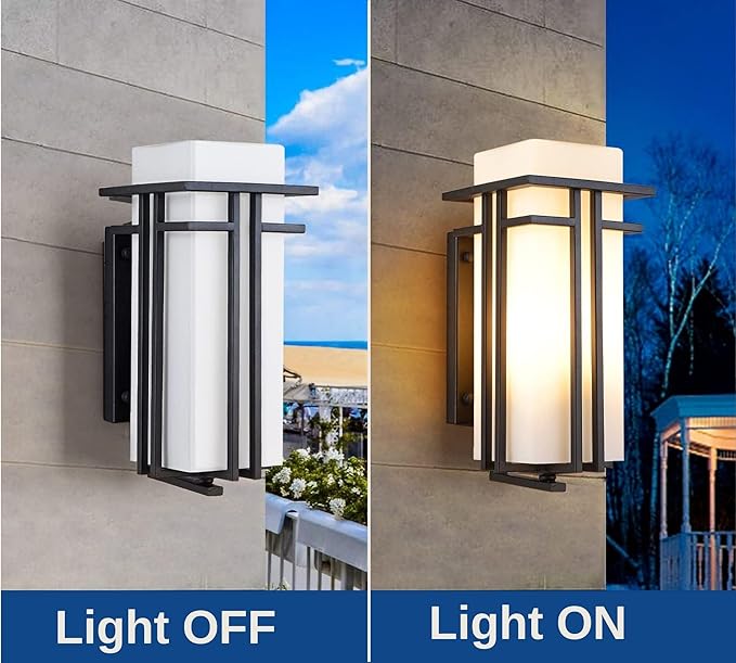 Outdoor Wall Light Fixtures Exterior Waterproof Lanterns Porch Sconces Wall Mounted Lighting with Modern Frosted Glass Black Aluminum Wall Lamps for Patio Front Door Entryway (TYPE_A 16.2inch)