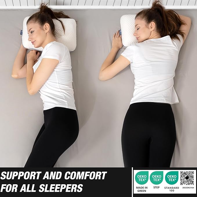 Travel &amp Camping Comfortable Memory Foam Pillow – Easy to Carry Portable Bag – Temperature Regulating Pillow Case - Perfect for Travelling (White)