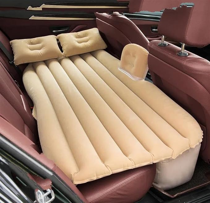 Car Inflatable Bed Multifunctional Camping Inflatable Mattress Double-Sided Flocked PVC Car Bed Cold-Resistant and Pressure-Resistant Car Interior (Beige)