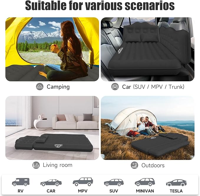 Car Air Mattress Inflatable SUV Truck Camping Mattress for Back Seat Thickened Travel Car Bed Sleeping Pad with Air Pump 2 Pillows