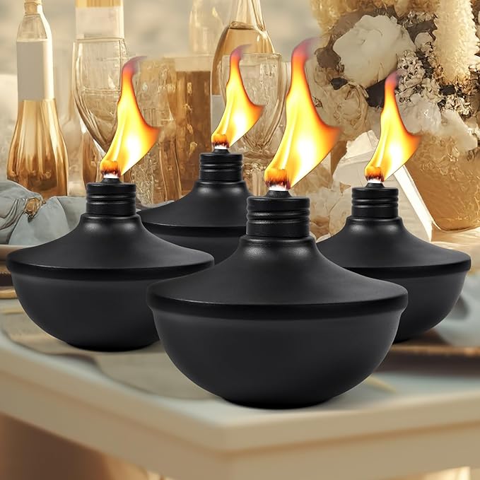 6-Pack Upgraded Tabletop Torches 24 oz Citronella Torch Lights Refillable Torch with Wicks Covers and Funnel Included - Ideal for Garden Patio Deck Yard Party Landscape