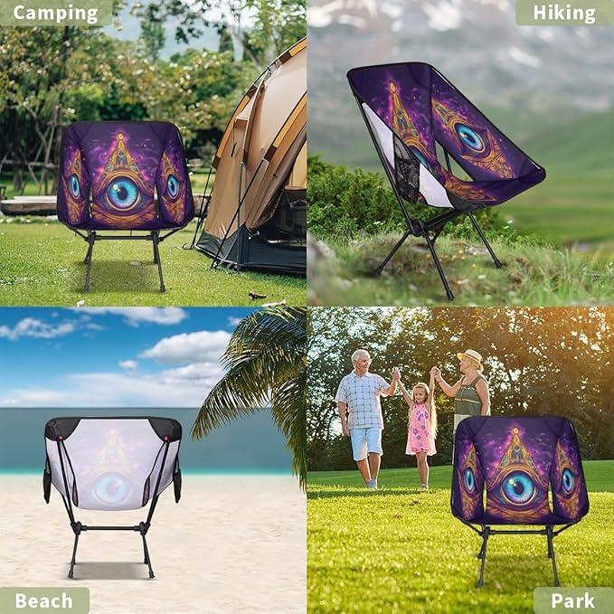 Evil Eye Pattern Camping Chair Lightweight Portable Chairs for Adults Easy Installation Outdoor Foldable Camping Chair for Camping Fishing Hiking Picnic Beach
