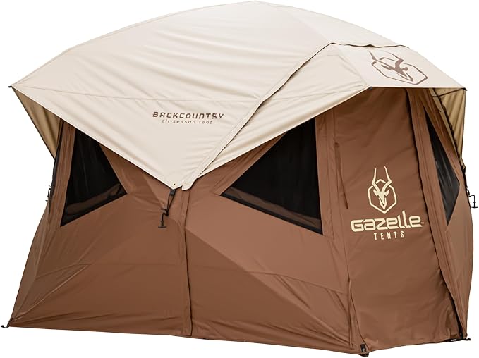 Gazelle Tents™ Backcountry T5 All-Season Hub Tent – Quick 90-Second Setup Heavy-Duty 300D Ripstop Fabric HVAC Port 4-Season Shelter for Overlanding Camping and Basecamp Adventures GBC50WN
