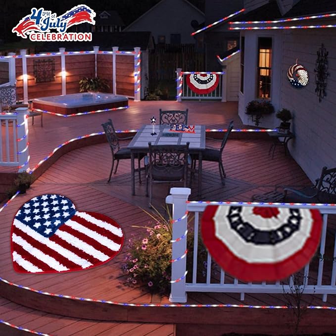 YEGUO Solar Christmas Light Outdoor Waterproof 66ft 200 LED Red White and Blue Rope Lights 8 Modes Tube String Lights in Clear Thin Tube