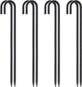 VVOKGO Rebar Stakes 24 Inch J Hook Heavy Duty Ground Anchors (8pcs) 3/8 Inch Diameter Metal Steel Extra Long Fence Stakes with Chisel Point End for Greenhouse Gazebo Carport Camping Tents Black