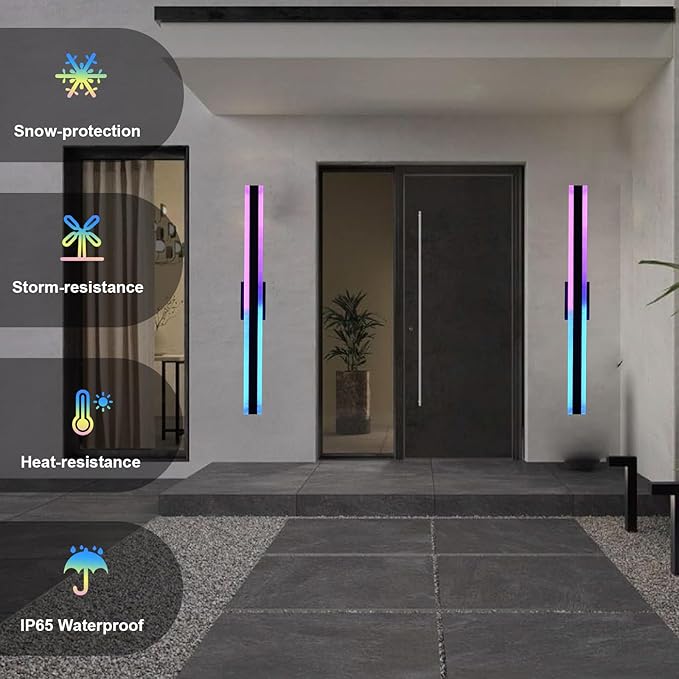 TODOLUZ Outdoor RGB Long Wall Lights32 inch 2 Pack RGB/Warm/White Dimmable Modern Led Wall Lighting Ip65 Waterproof Wall Sconce with Remote APP Control for Outdoor/Indoor Party Gathering