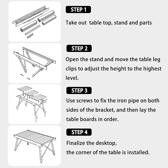 Blackdog Folding IGT Camping Table with Adjustable Leg Portable Outdoor Table for Cooking with Carry Bag Outdoor Camp Kitchen System for Car Camping Picnic RV Trip Patio Backyard BBQ