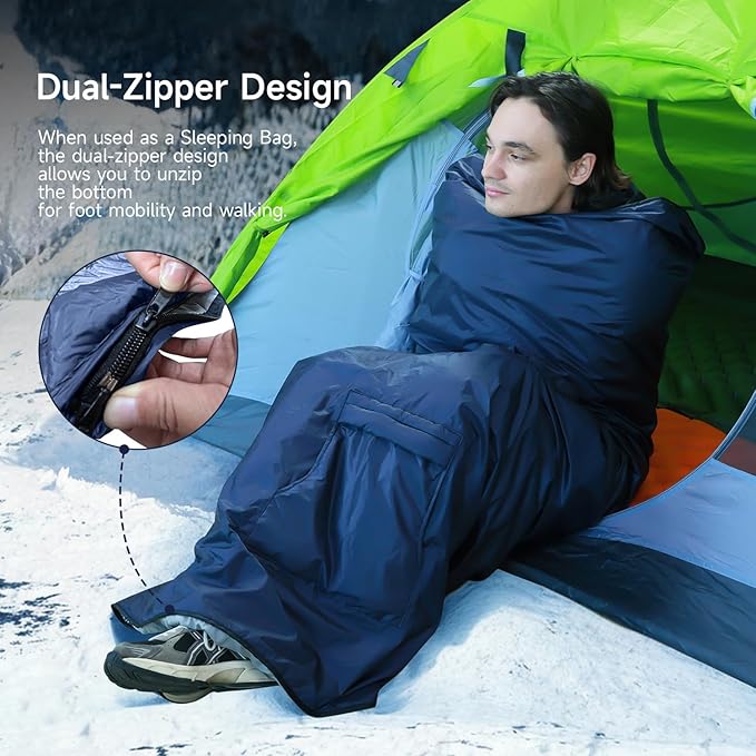 Sleeping Bag for Adult Wearable Blanket Insulated Poncho Hooded Sleepingbag Quilt for Winter Camping Hiking Sports
