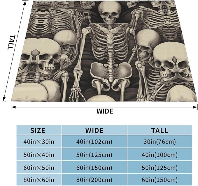 Skeleton Group 80x60 Printed Soft Fleece Blanket for Sofa Bed and Camping - Cozy Blanket for Travel Picnics Nighttime Use