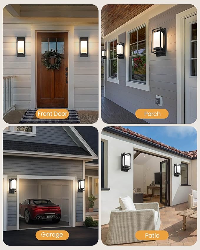 SHIMR Outdoor Wall Light with Dusk to Dawn Sensor Black Outdoor Light Fixture with LED Bulb Included E26 Base Waterproof Exterior Sconce for Porch Garage Front Door