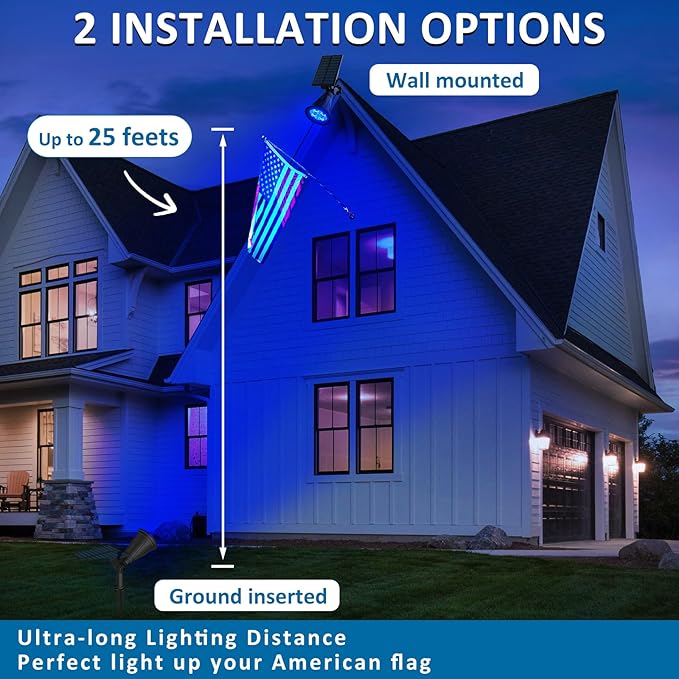 T-SUNUS Blue Solar Lights Outdoor Christmas 2 Modes Garden Spotlights Waterproof IP65 Auto On/Off Security Landscape Pond Spot Light for Tree Flag Patio Garage Yard Driveway Pool Halloween 2 Pack