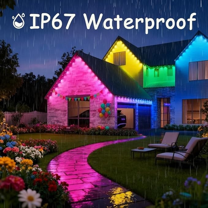 Permanent Outdoor LightsSmart RGB Outdoor Lights with Remote APP Control54ft with 36 LED(5v) IP67 Waterproof Outside Light for House for Holiday Party Daily(unconnectable)
