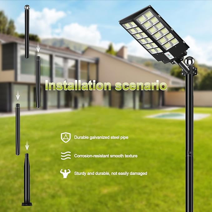 Street Light Pole 13ft Tall - Outdoor Solar Split Street Lamp Post Light Pole with Mounting Steel Anchors for Patio Street Backyard Parking Lot