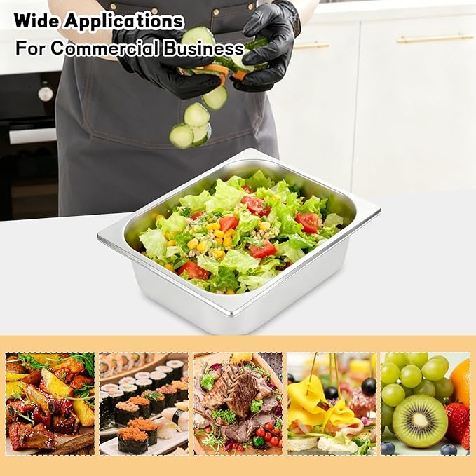 QTLCOHD 6 Pack 1/2 Inch Half Size 4 Inch Deep Hotel Pan - Stainless Steel Steam Table Pans for Chafing Dish Inserts Commercial Food Pan for Party Buffet Catering Supplies