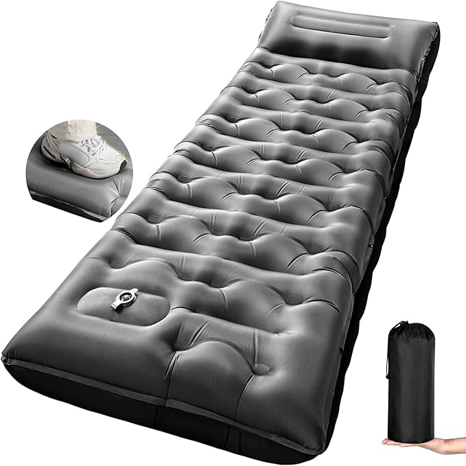KASBAH Camping Sleeping PadExtra Wide 6 inch Thick Inflatable Sleeping Pads with Built-in Foot Pump and PillowUltralight Camping Mat Gear for Outdoor HikingCamping