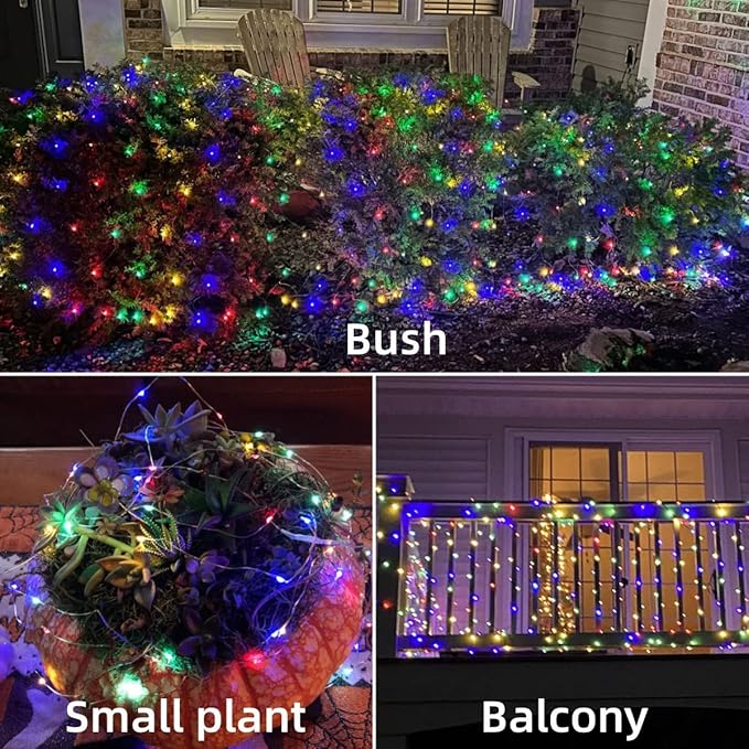 YEGUO 4 Pack Multicolor Solar Fairy Lights Each 33ft 100 LED Christmas Lights Outdoor Waterproof 8 Modes Sliver Wire Solar String Lights