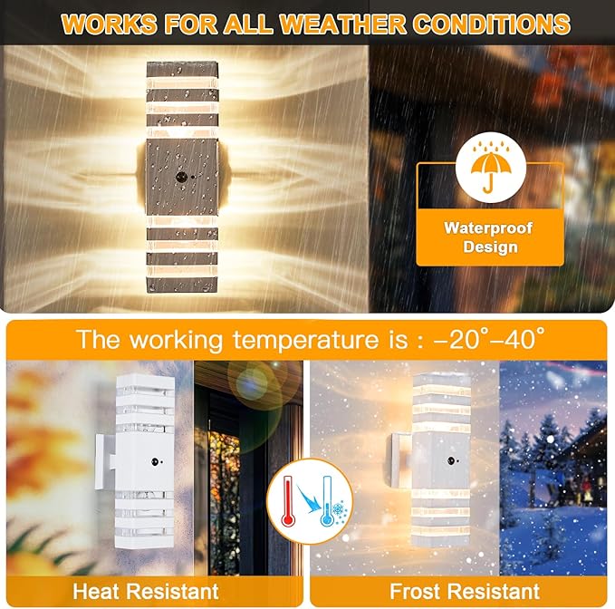 2 Pack Motion Sensor Outdoor Wall Lights with 4 Dimmable Bulbs Modern White Dusk to Dawn Porch Sconces Waterproof Up Down Exterior Lighting Fixtures Outside Coach Lamp for House Garage Front Door