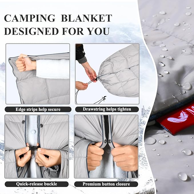 MOOX Down Camping Blanket Packable Backpacking Camping Quilt Outdoor Lightweight Warm Water Resistant Puffy Sleeping Bag Travel Hiking 55x79 Waterproof Camp Throw Blanket Gray Blue