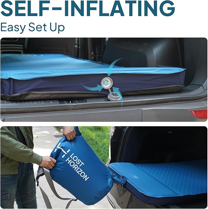 LOSTHORIZON Air &amp Foam Camping Mattress Self-Inflating Sleeping Pad 3 Thick with Pump Sack Full