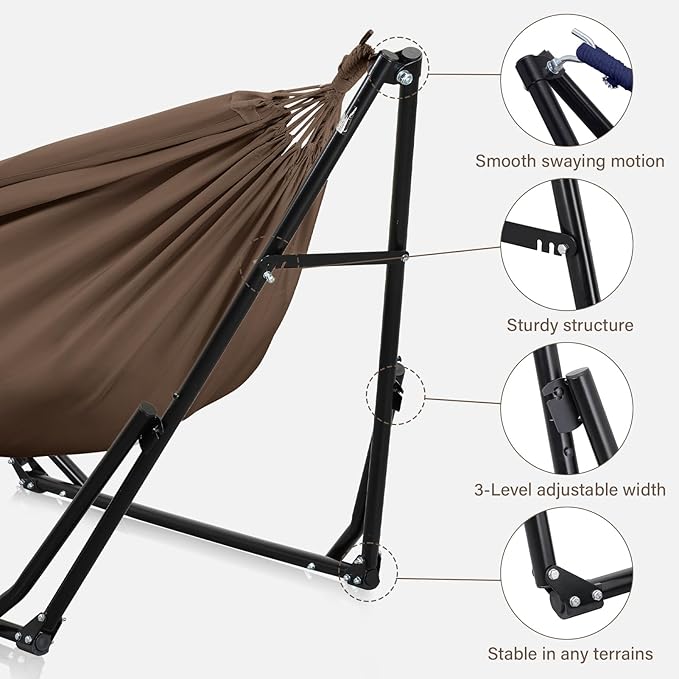 2 in 1 Hammock with Stand Outdoor Hammock Swing Chair with Portable Heavy Duty Stand Multi-Functional Hammock Stand 480 lbs Weight Capacit-Coffee