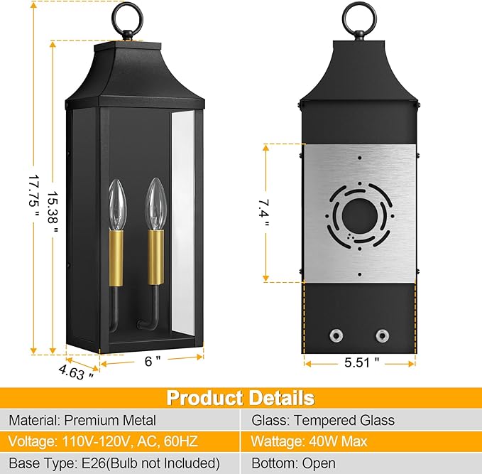 2-Pack 18 Outdoor Wall Light FixturesModern Exterior Lighting Fixtures Wall MountAnti-Rust Porch Lights with Clear GlassWaterproof Outside Wall Sconce Lights for House Garage PatioE12 Base