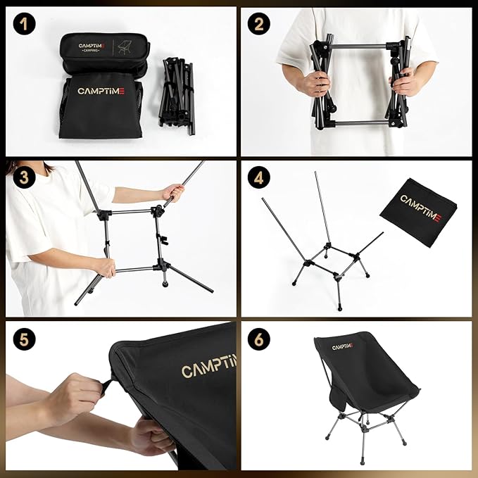 Portable Camping Chair Plus Larger &amp Roomier Compact and Lightweight Folding Chair for Backpacking &amp Hiking 330Lbs Capacity Black