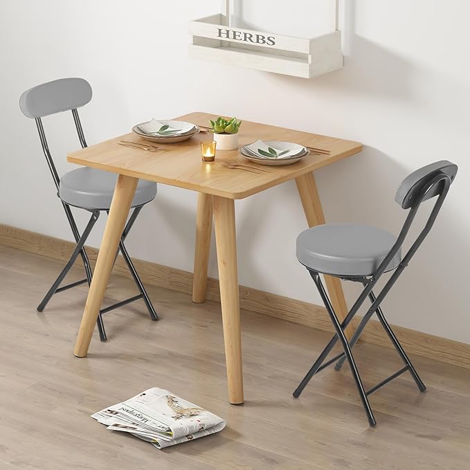 Cushioned Padded Folding Stools Folding Bar Stool with Backrest 220lb Capacity 19 Inch Collapsible Round Portable Foldable Chair for Outdoor Indoor Kitchen Camping Fishing (Grey 2 Pack)
