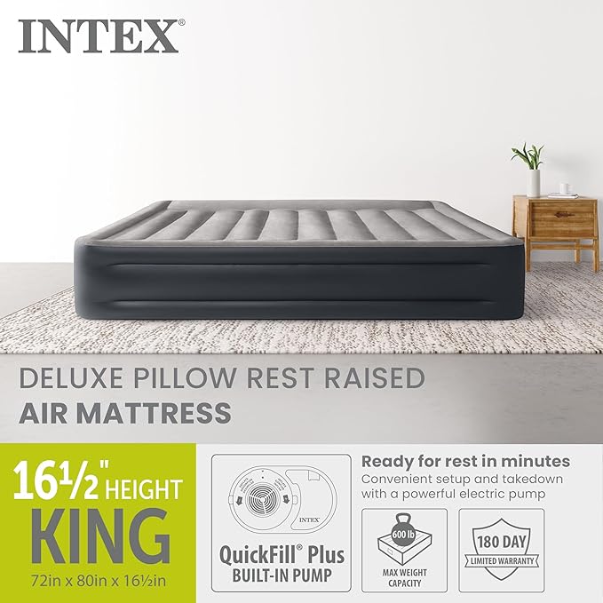 Intex King Air Mattress Dura-Beam Plus 16.5 Inflatable Bed with Built-in Pump