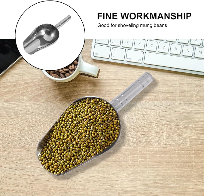 POPETPOP Multifunctional Pet Food Scoop 2 Cup Stainless Steel Shovel for Dry Food Measuring and Serving 9.05X3.34X3.54In Easy to Clean Durable Metal Scoop for Dog Cat Bird Supplies