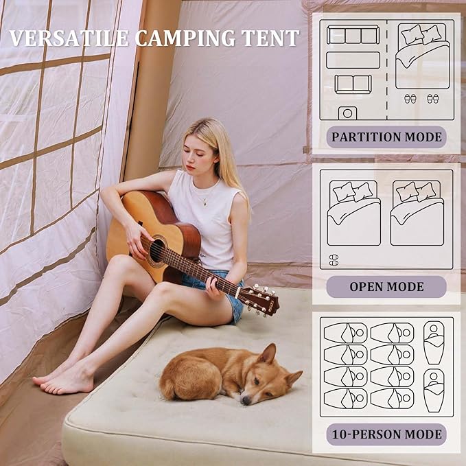 Inflatable Tents for Camping Large Inflatable Camping Tent with Hand Pump Easy Setup Tents for 2/4/6/8/10/12 People Portable Glamping Tent